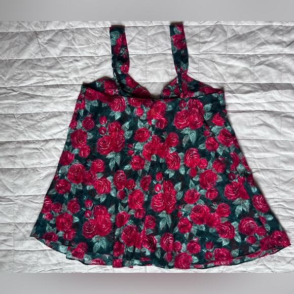 Vintage 90s VS Red Rose Floral Sheer Babydoll Mini Dress Lingerie Romantic - L - Picture 2 of 7